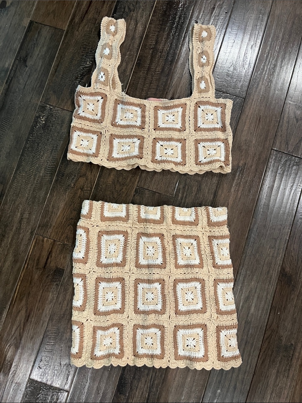 Show Me Your Mumu Beige and Cream Crochet Two-Piece Set